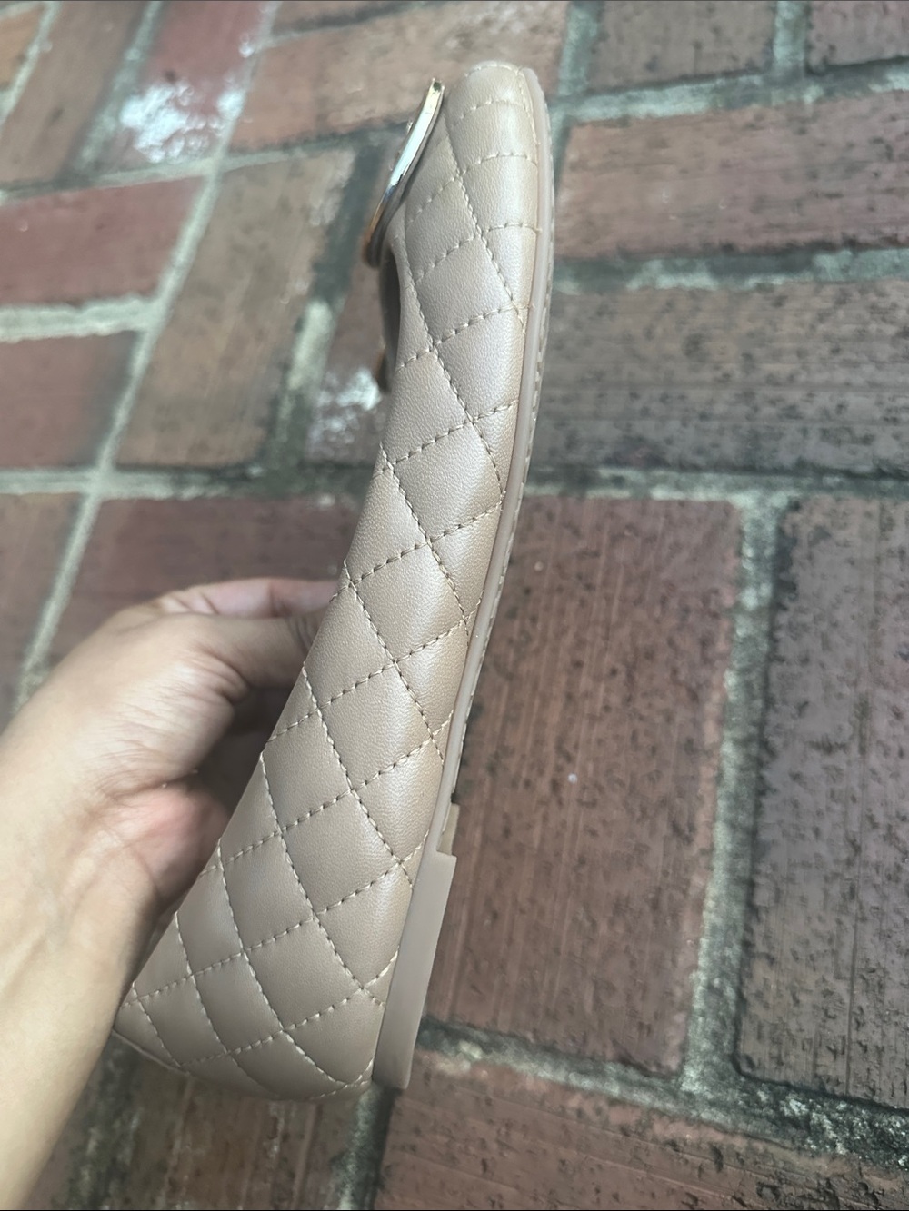 Tory Burch Quilted Nude Leather Logo Ballet Flats - Picture 4 of 9